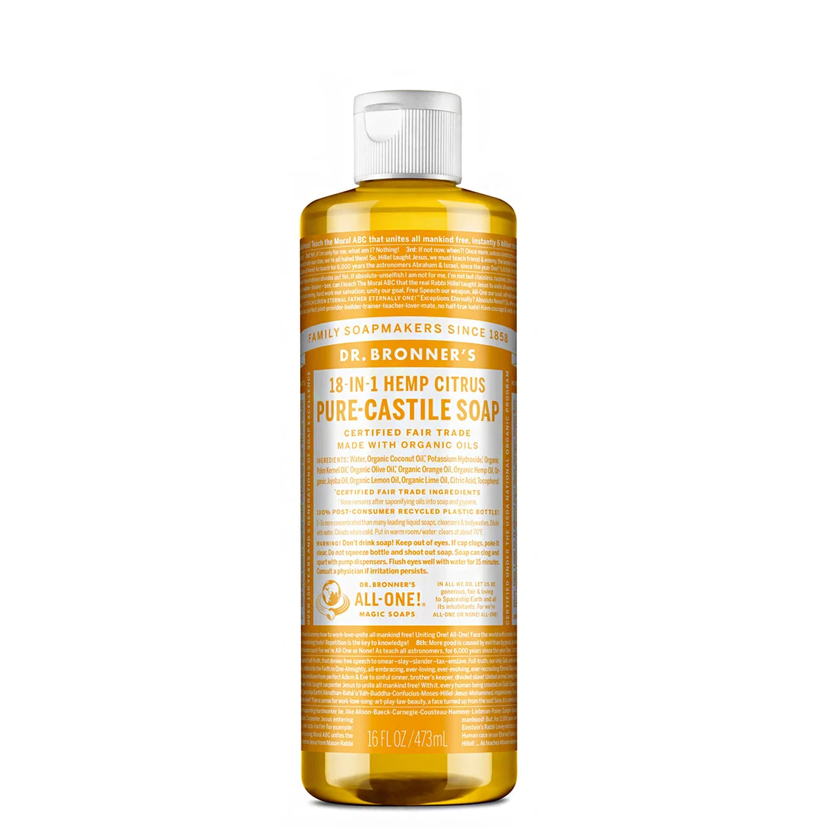 Dr. Bronner's 18-In-1 Hemp Citrus Pure-Castile Soap 16oz 1 Dr. Bronner's 18-In-1 Hemp Citrus Pure-Castile Soap 16oz