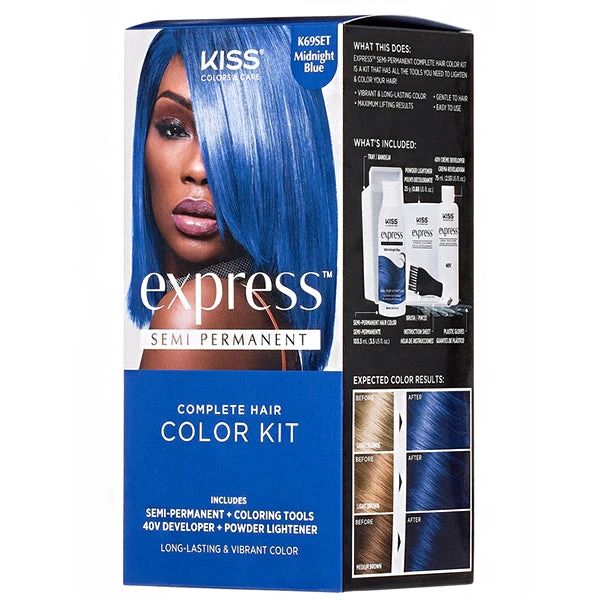 Kiss Colors & Care K69SET Midnight Blue Express Semi-Permanent Complete Hair Color Kit 1 Kiss Colors & Care K69SET Midnight Blue Express Semi-Permanent Complete Hair Color Kit